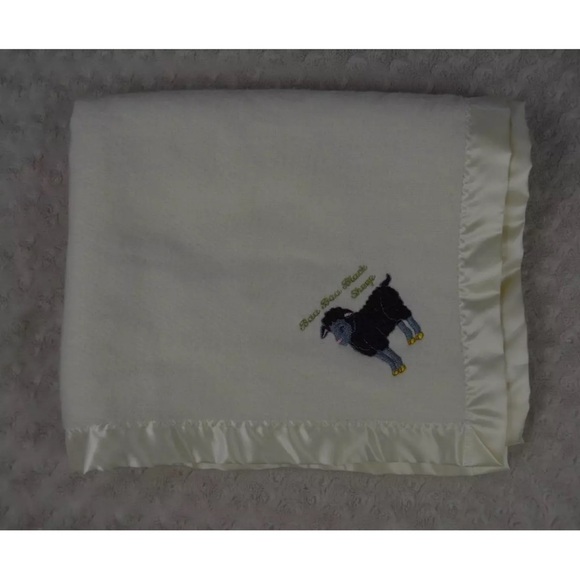 Vintage WPL 3708 Mother Goose Baby Blanket Acrylic Cream Black Sheep Cat Mouse